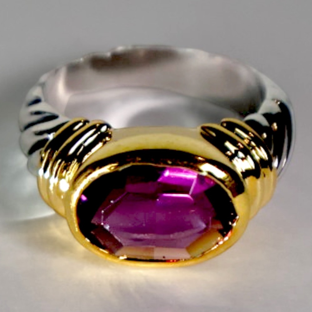 Swarovski Crystal Ring Size 10 Purple Oval 14k Gold Sterling Silver Overlay NEW